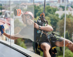 Commercial cleaning crew at work